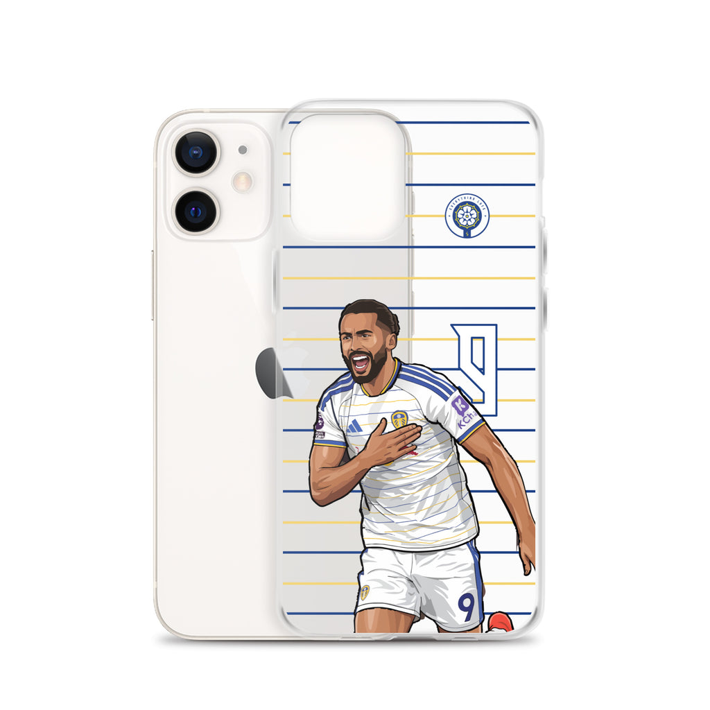 Clear iPhone case with Dominic Calvert-Lewin celebration graphic and side edge coverage