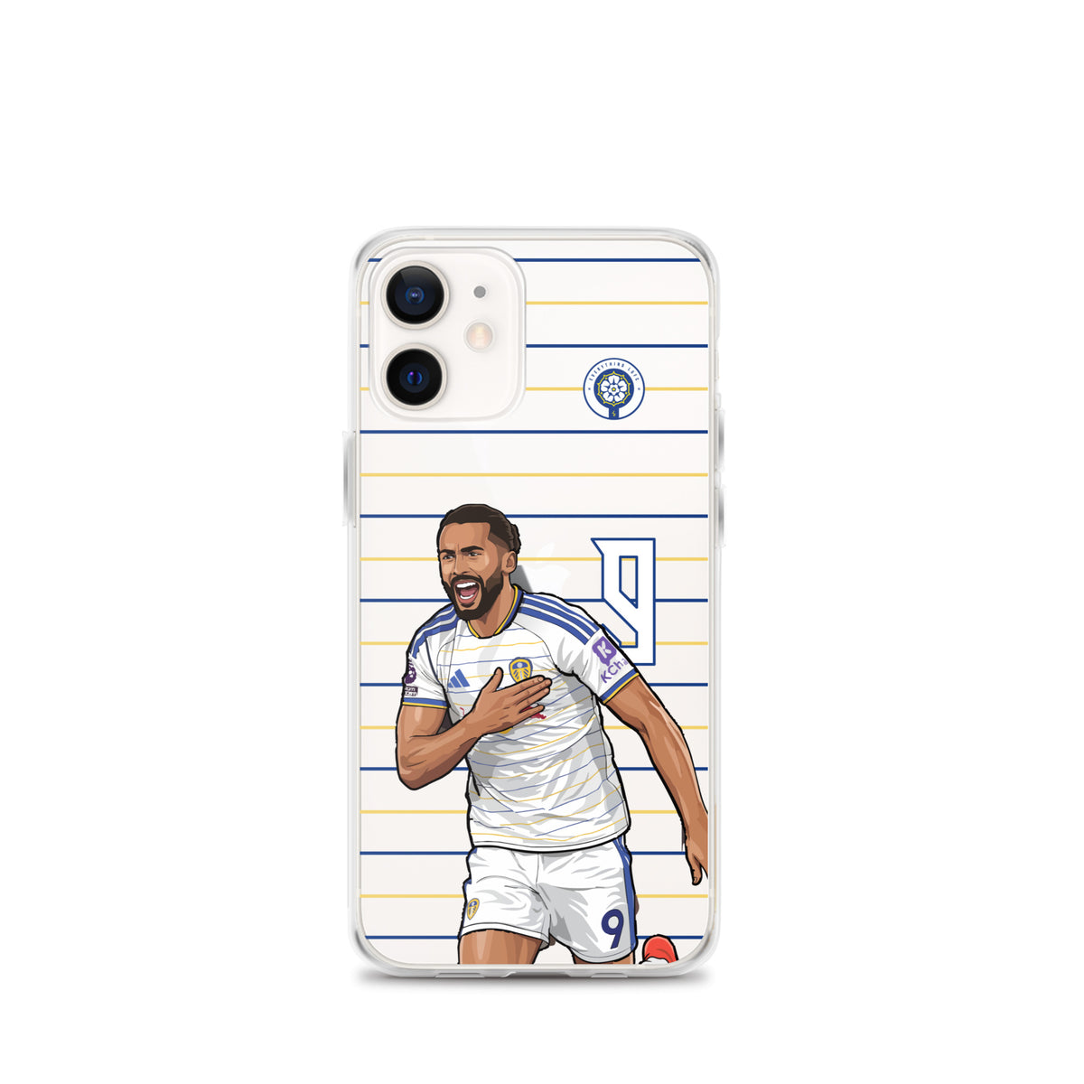 Clear iPhone case with Dominic Calvert-Lewin soccer player illustration