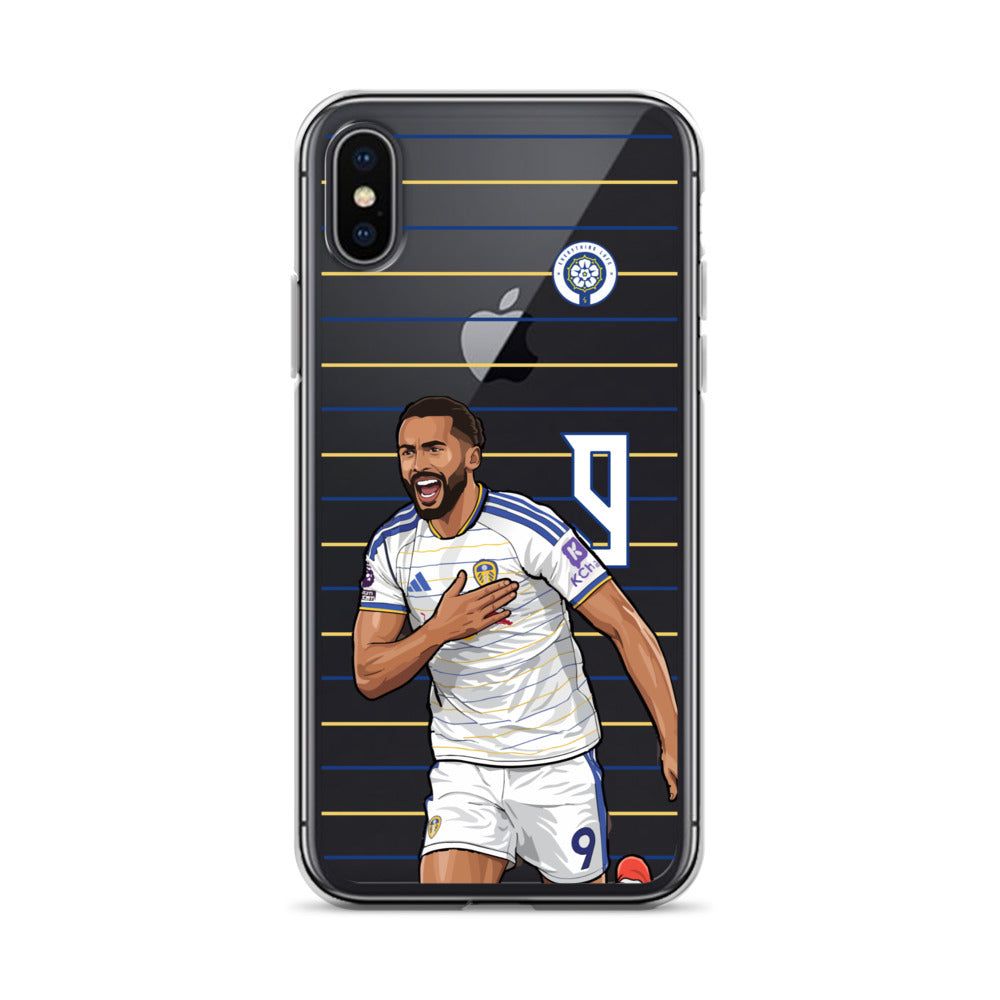 Dark-edged clear iPhone case with Dominic Calvert-Lewin celebration graphic