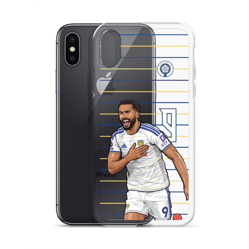 Clear iPhone case with dark back panel and Dominic Calvert-Lewin celebration print
