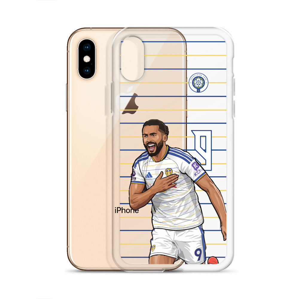 Clear iPhone case with light gold back and Dominic Calvert-Lewin celebration print