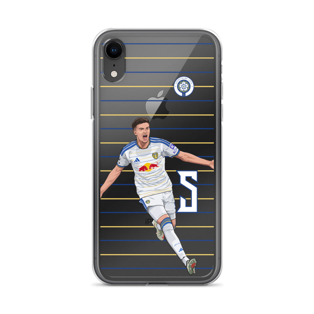 Clear iPhone case with Leeds United Tarik Muharemović celebration graphic