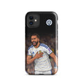 Tough black iPhone case with Leeds United badge and Calvert-Lewin soccer graphic