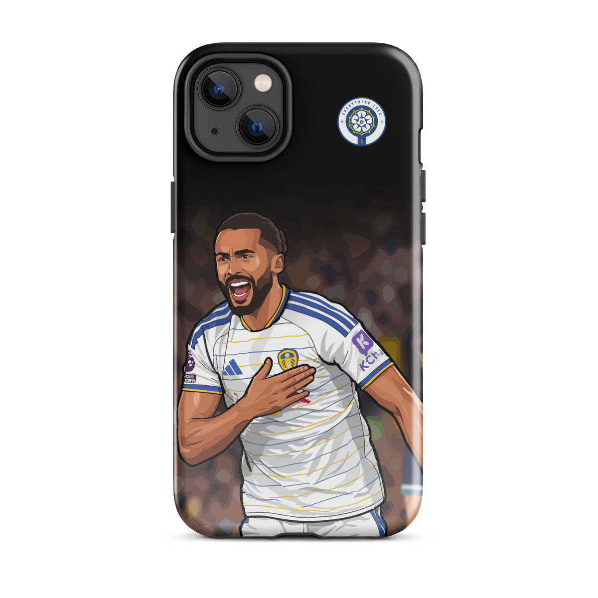 Tough iPhone case featuring Calvert-Lewin celebrating, with Leeds United crest