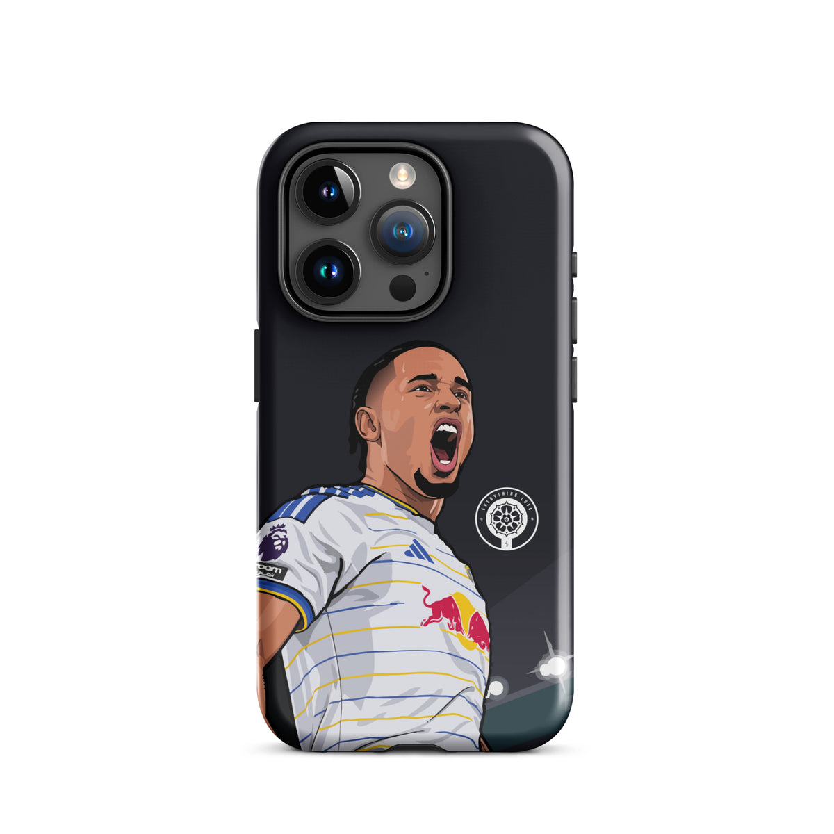 Tough iPhone case featuring Noah Okafor celebration artwork and raised camera module cutouts