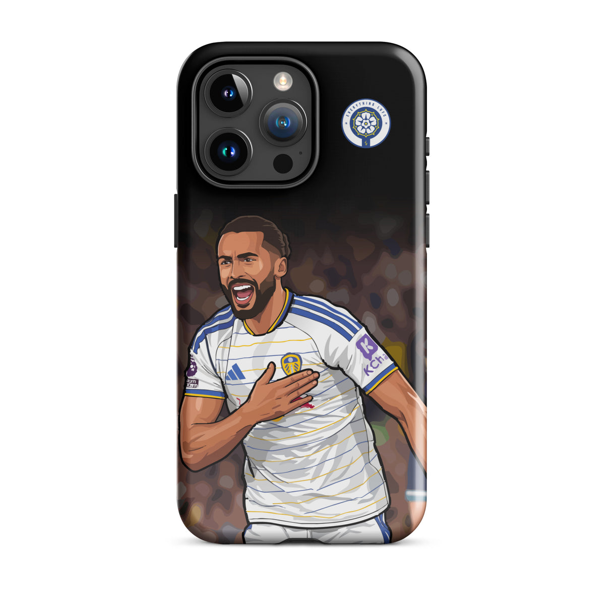 Tough iPhone case with Leeds United crest and Calvert-Lewin celebratory design