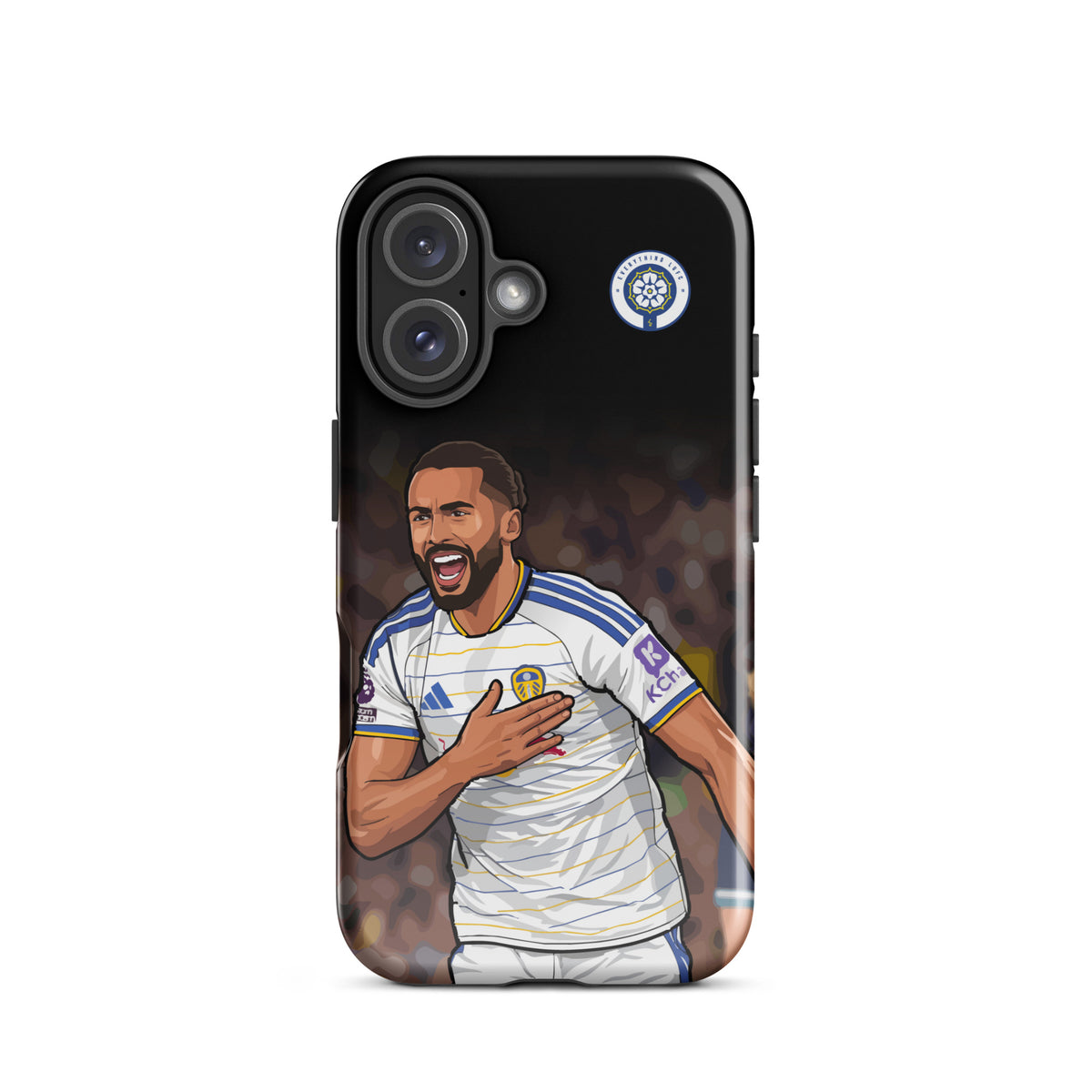Tough iPhone case displaying Calvert-Lewin in white kit with Leeds United crest