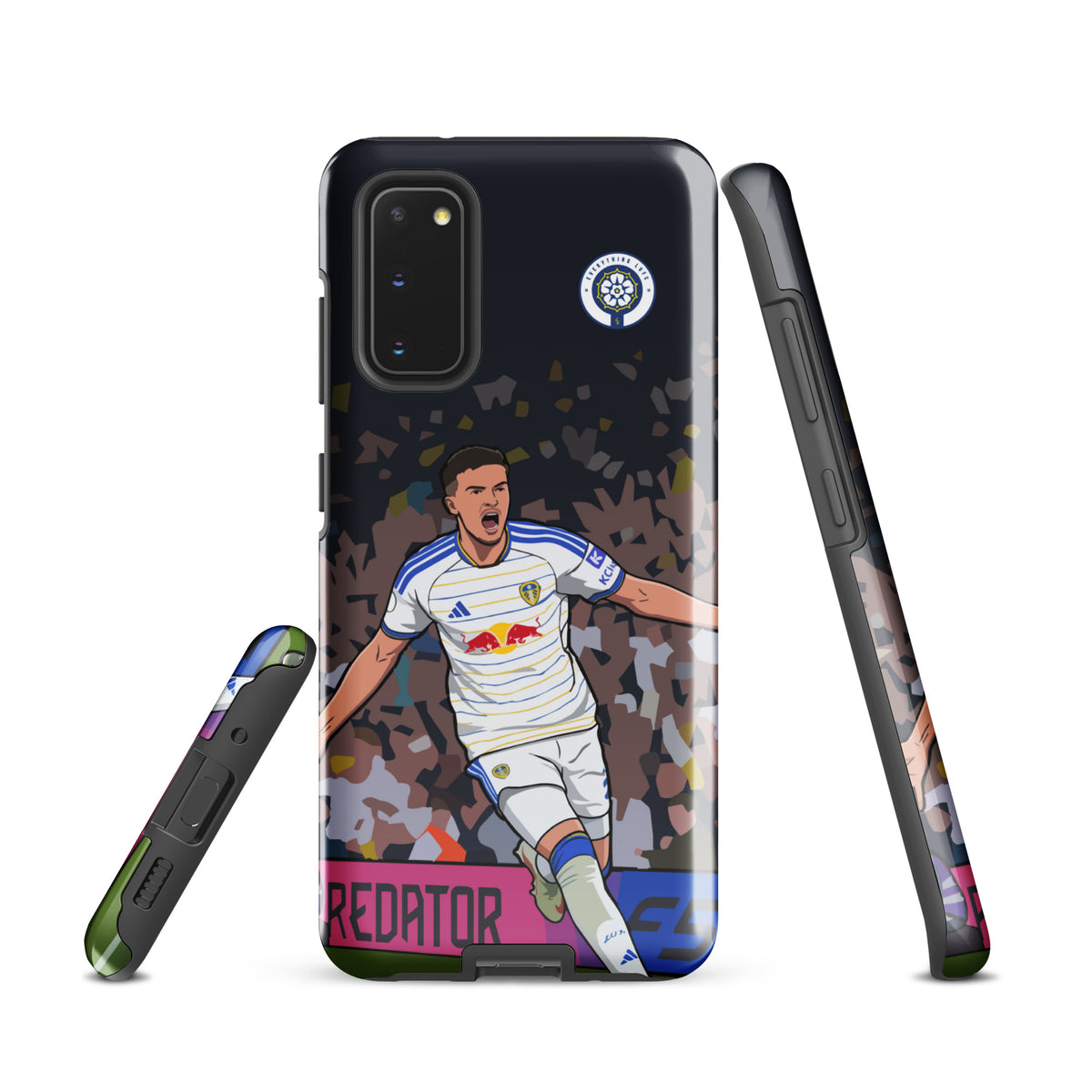 Tough Samsung phone case showing full back design with player graphic and team crest