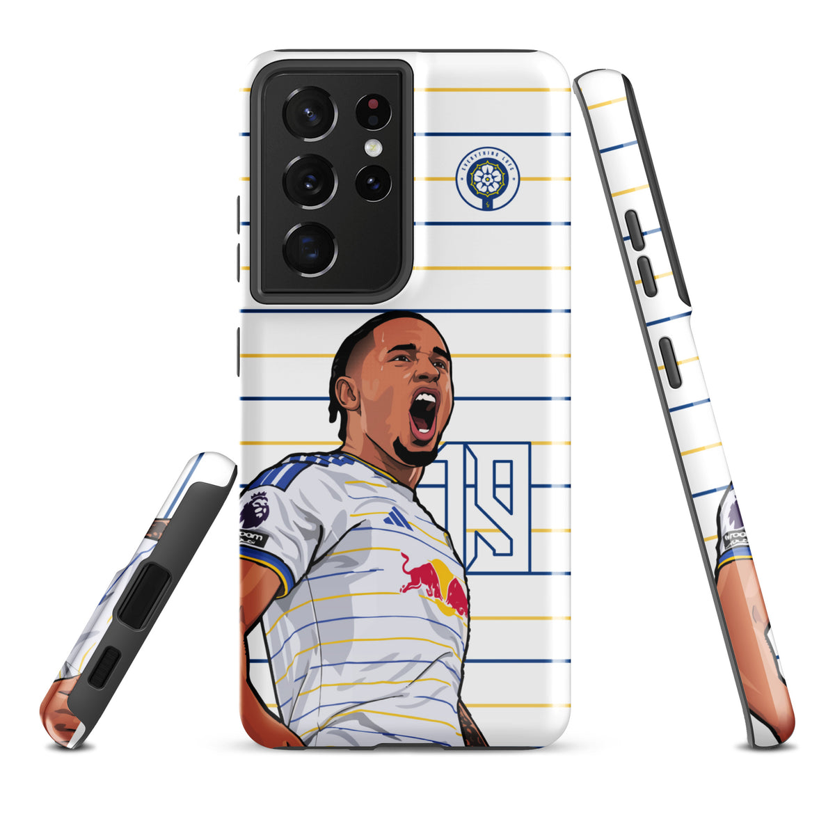 Tough Samsung phone case with full back design, camera cutouts, and stripe pattern