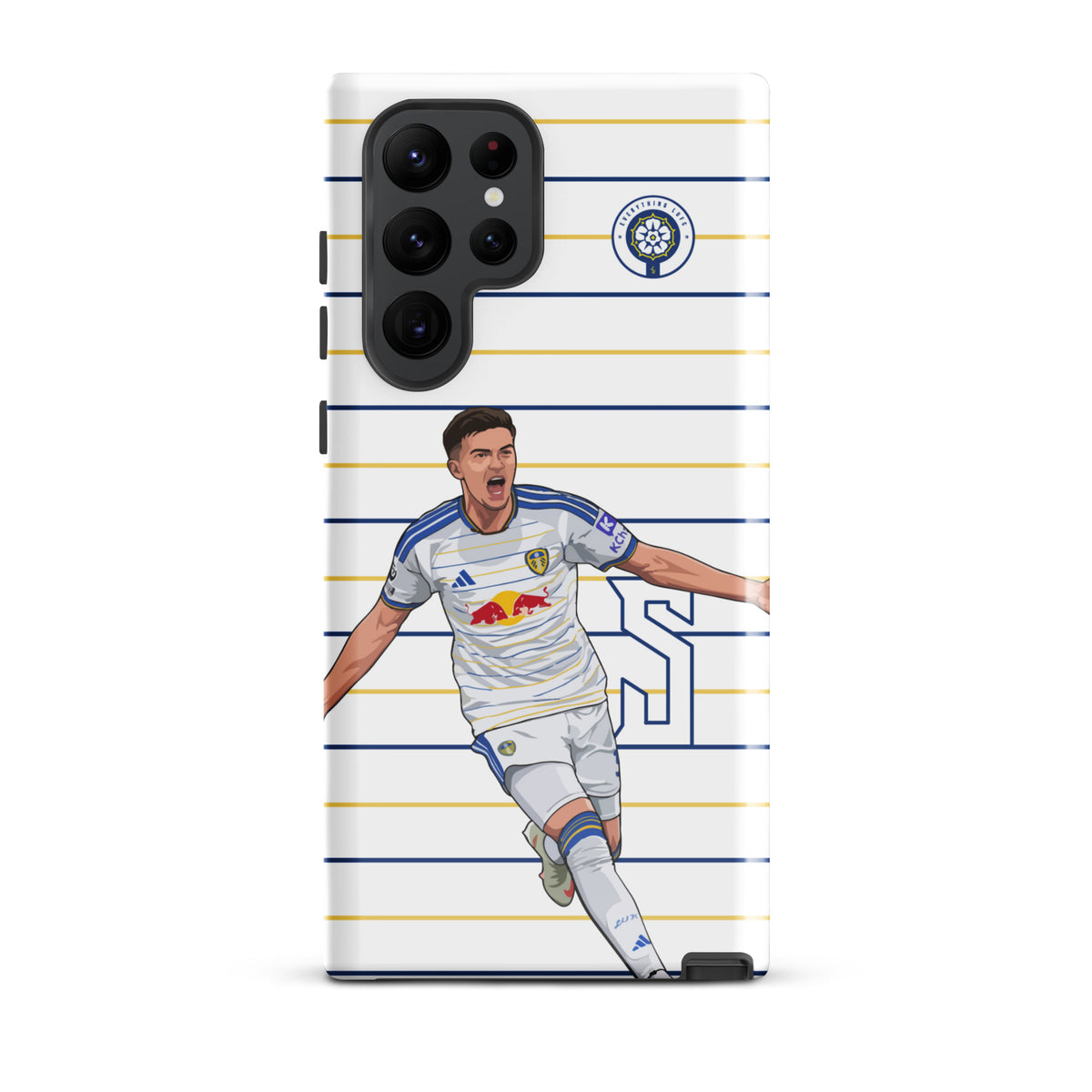 Tough Samsung phone case with four-camera cutout and Leeds celebration print