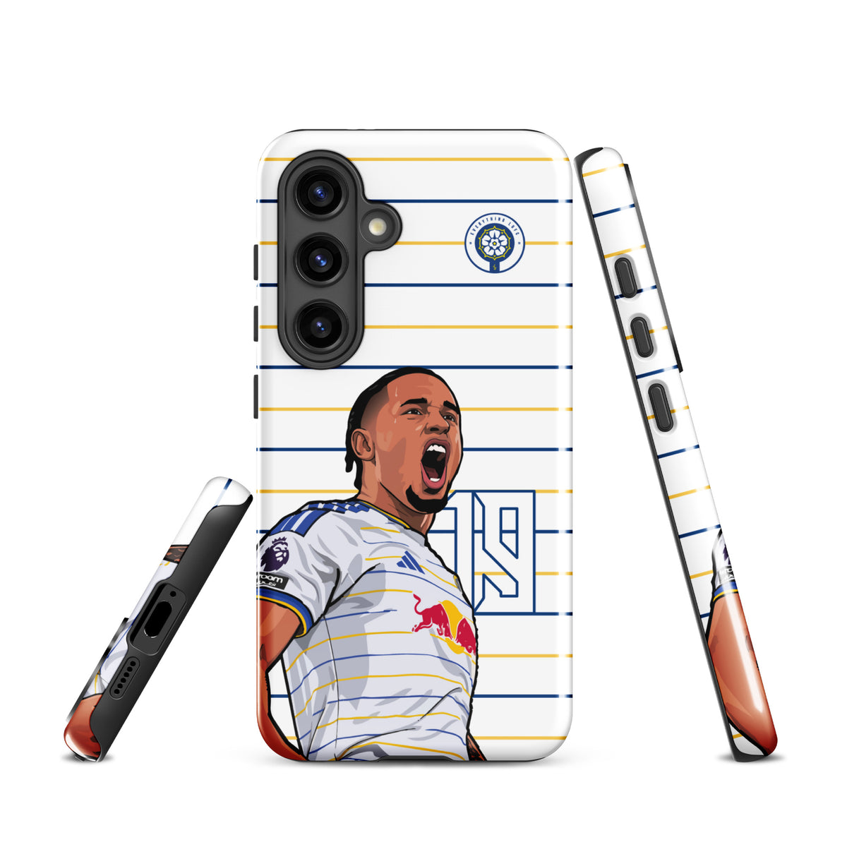 Tough Samsung phone case with Okafor celebration print and dual lens camera opening