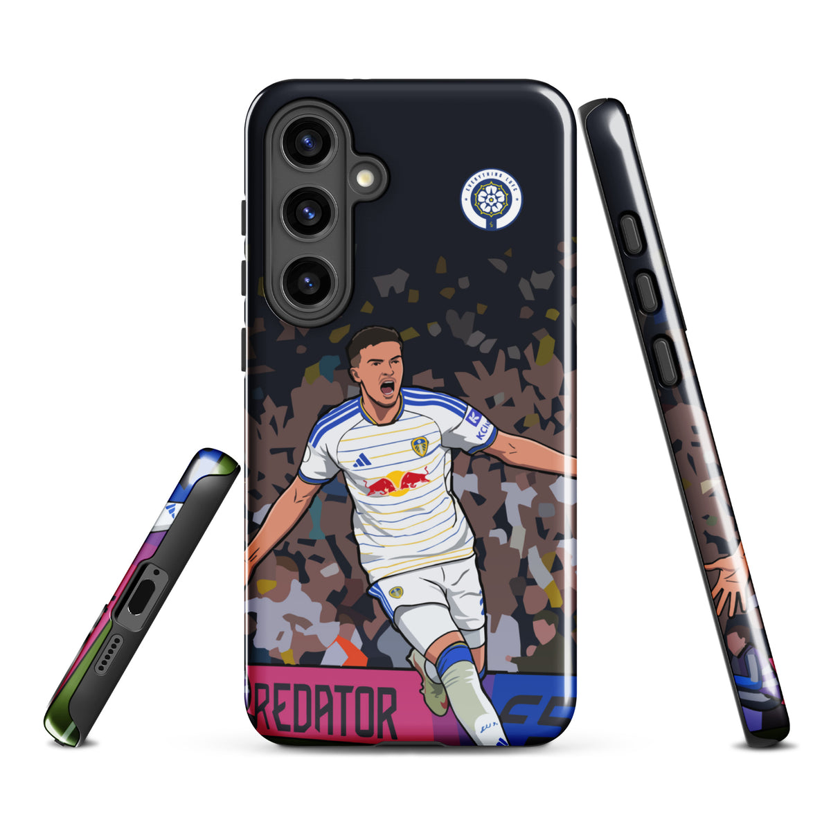 Tough Samsung phone case with player artwork, camera lenses visible through cutouts