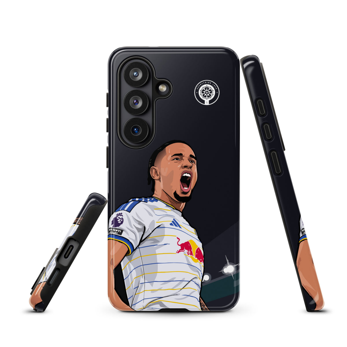 Black tough Samsung phone case with Noah Okafor stadium graphic
