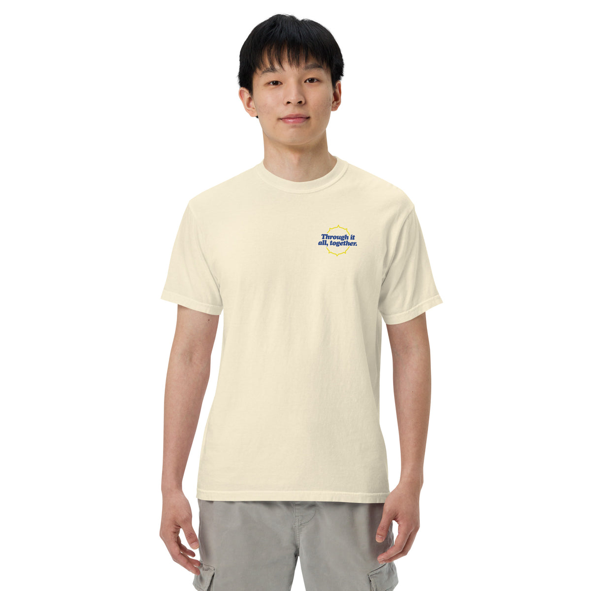 Cream heavyweight T-shirt with crew neck and small front chest graphic