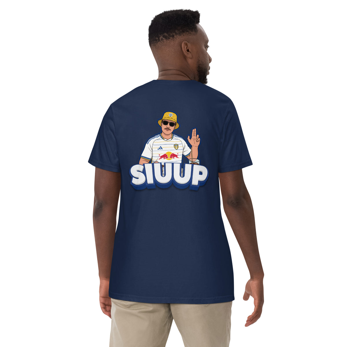 Navy heavyweight t-shirt with large back SIUUP player graphic