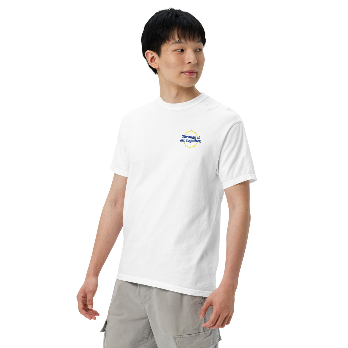 White heavyweight T-shirt with small chest logo print