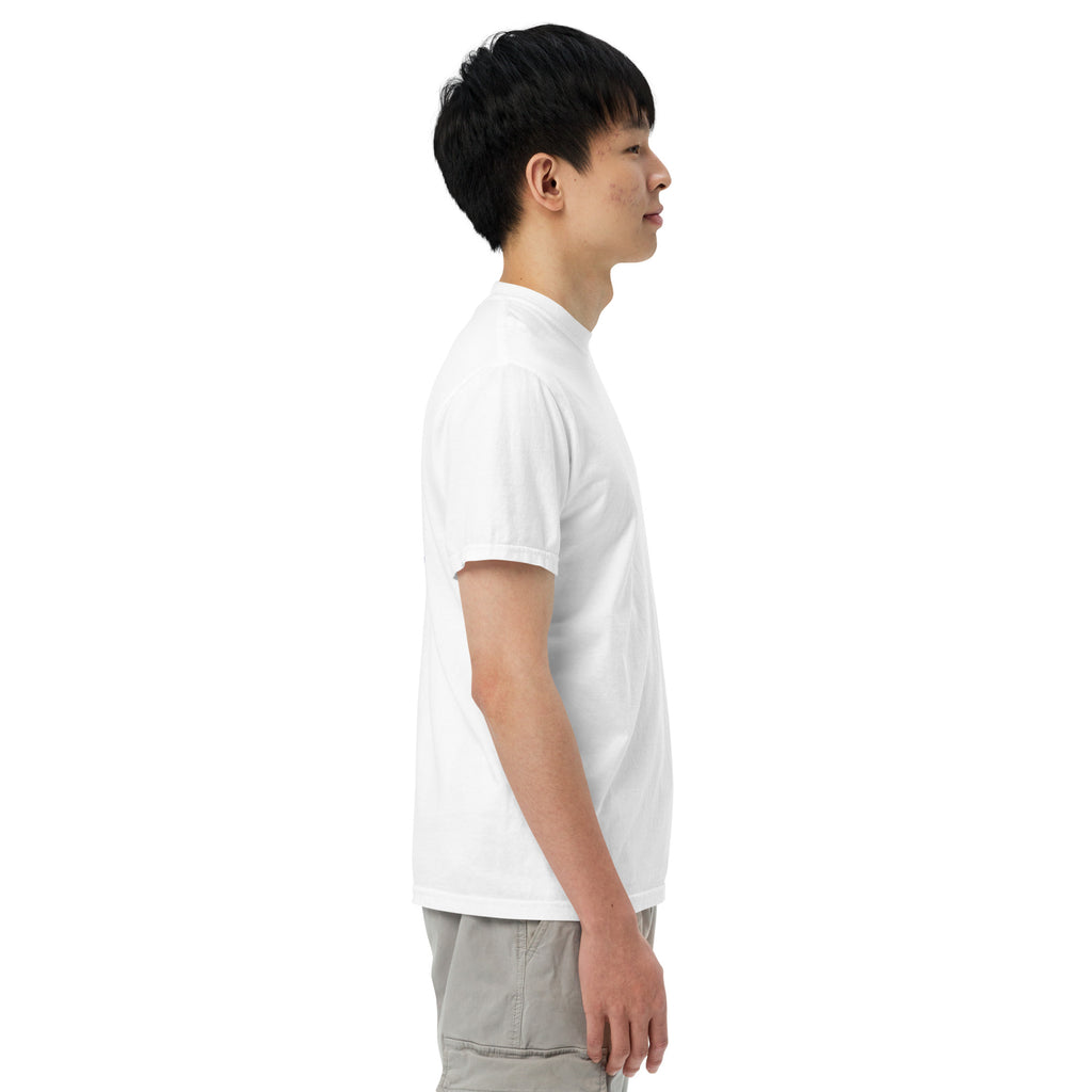 White heavyweight T-shirt, side view with short sleeves